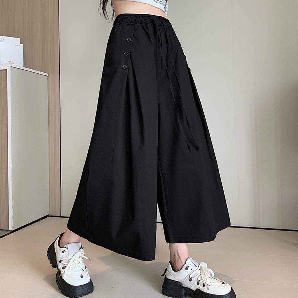 Wide Leg Pants Women's Solid Color Loose High Waisted Drawstring Pants Skirt