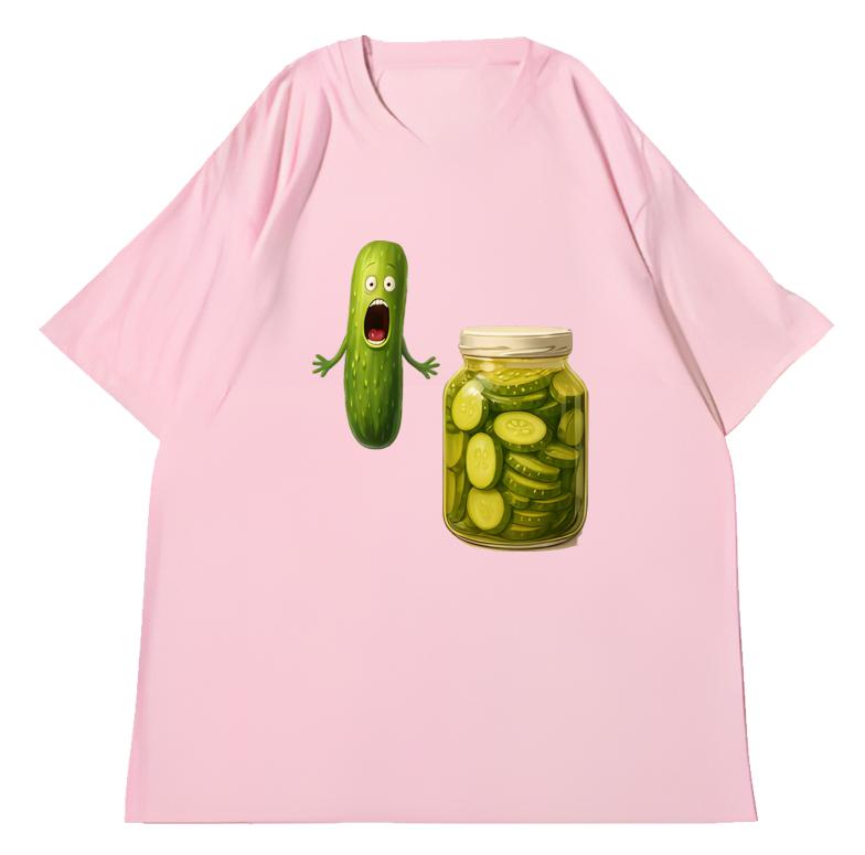 Adult and Children Quirky Cucumber Evolution Meme Pure Cotton Tshirt Dopamine Humor Couple and Parentchild Style