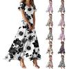 Women's Summer Casual Fashion Print Color Dresses V-Neck Short Sleeve Dresses