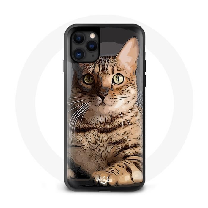 Чехол - MANIACASE - iPhone 12 Pro Max - Мягкий - Черный - Рисунок Бенгальской кошки