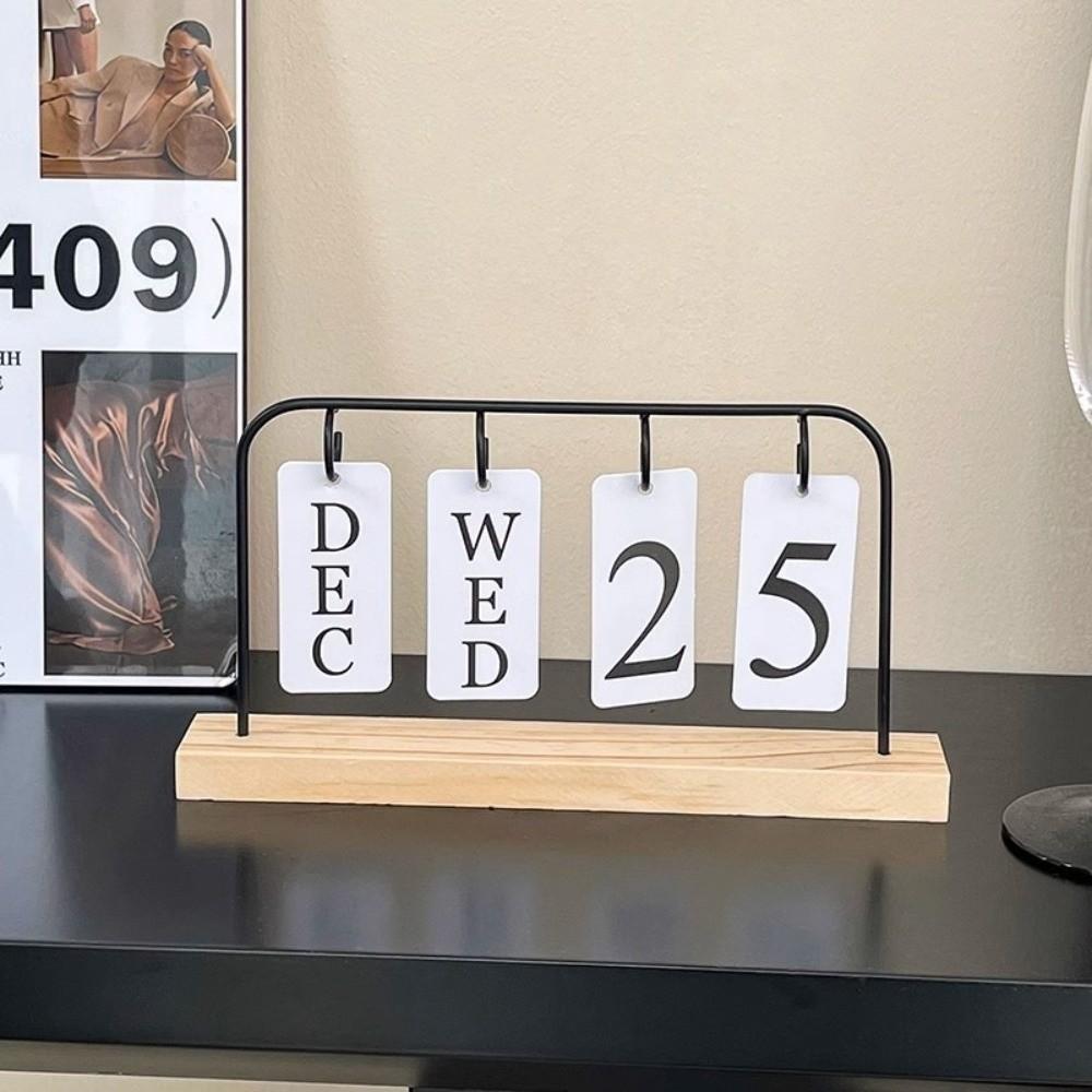 Wooden Desktop Flip Calendar Turn Page Design Vintage Standing Calendar Creative Series Date Display Wooden Calendar