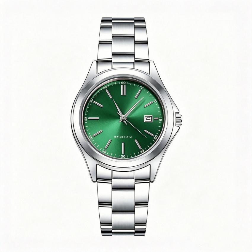 Neue Herren Luxus Uhr Grünes Zifferblatt Edelstahl Quarz Wasserdicht Sportuhr mit Datum - Relogio Masculino
