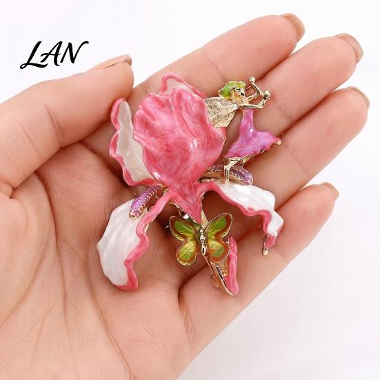 Delicate Luster Pin Iris Butterfly Brooch, Retro Enamel Flower Fairy Lapel Pin, Oxidation Resistant Brooch Vintage Style for Women Coat Dress