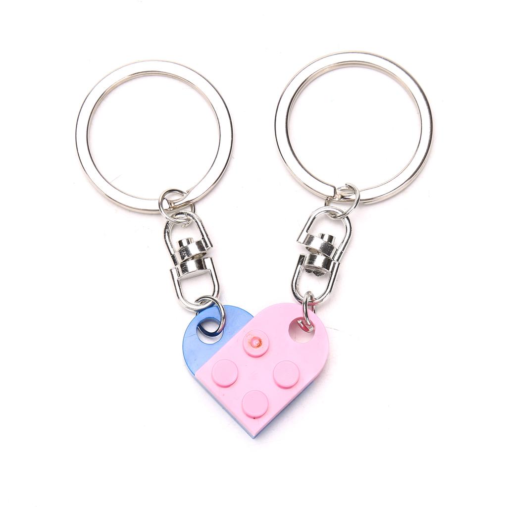 2Pcs Love Heart Brick Keychain For Couples Friendship Birthday Jewelry Gift
