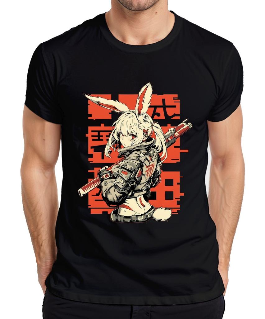 Anime Bunny Girl Cyberpunk Tactical Manga Weeb Otaku Rabbit Ears Men's T-Shirt