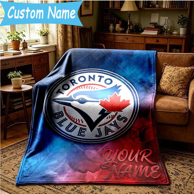 Custom Name Blue Jays Logo Blanket Bedding Blanket for Women Men, Soft Throw Blankets for Couch,Bed, picnic, Christmas gifts