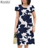 Women Casual O-neck Short Sleeve Floral Print Dress