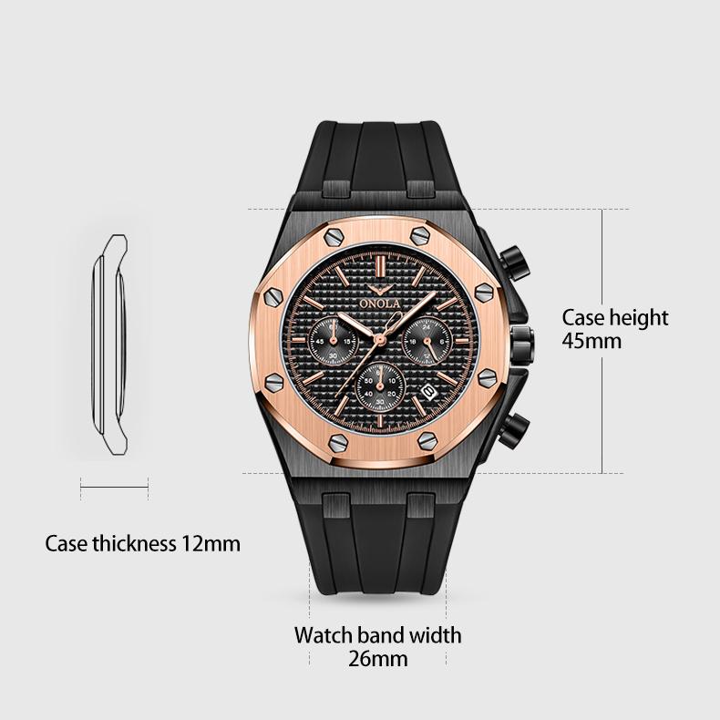 Новые роскошные мужские часы с коробкой ONOLA, многофункциональные мужские водонепроницаемые часы с силиконовым ремешком, мужские кварцевые часы