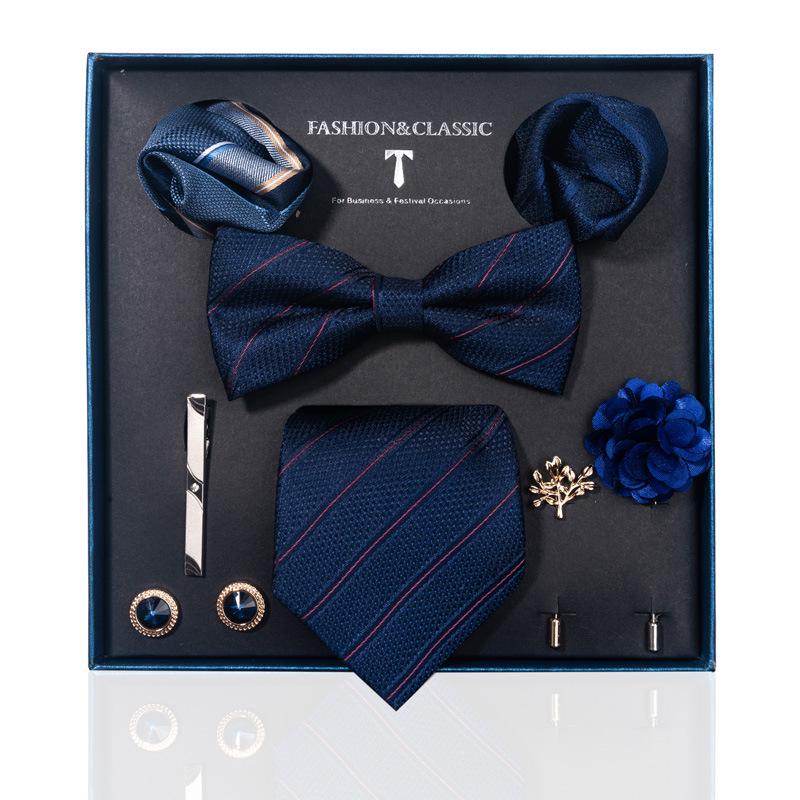 Роскошный подарочный набор галстука, нагрудного платка и бутоньерки для жениха на свадьбу