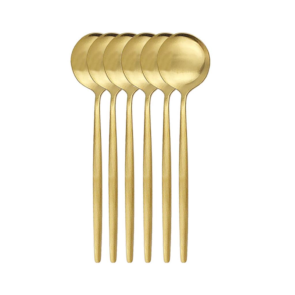 6Pcs/Set Gold Dinnerware Spoon Set Stainless Steel Cutlery Set Dinner Set Coffee Tea Spoon Tableware Home Kitchen Silverware Set
