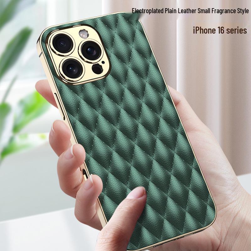Чехол для iPhone 16 Pro Max в французском стиле, из ромбовидной кожи, ударопрочный