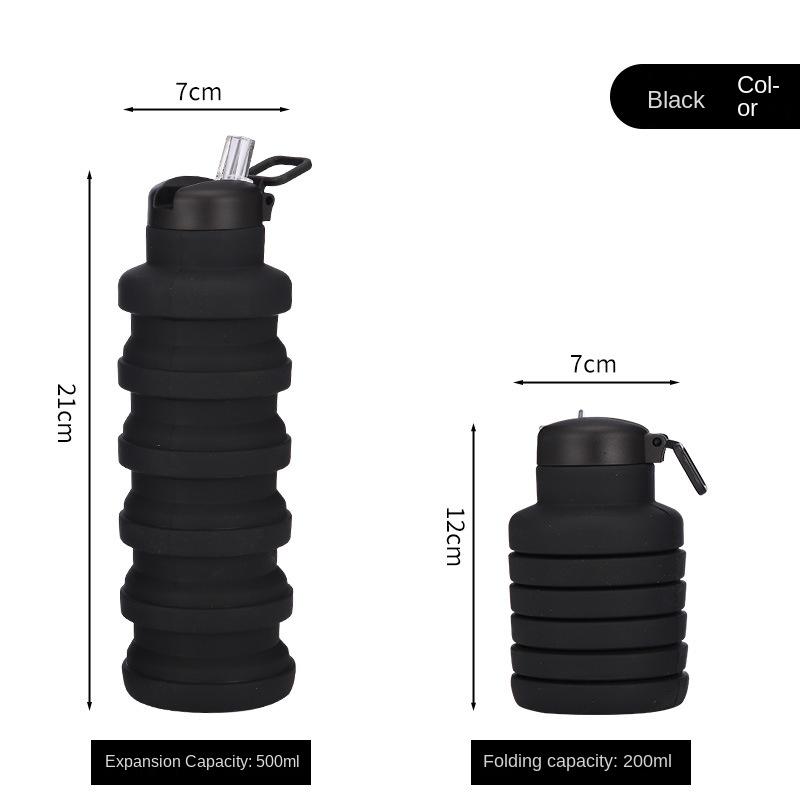 Silicone Athletic Bottle Outdoor Use Lightweight to Carry Handle Folding Bottle Retractable Water Bottle with Suction Nozzle