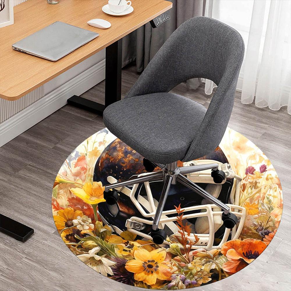 1pc Football helmet Flowers Round Chair mat office Area Rug - Non-Slip, Floor Mat for Office, Bedroom, Ideal home decor gift c0112053