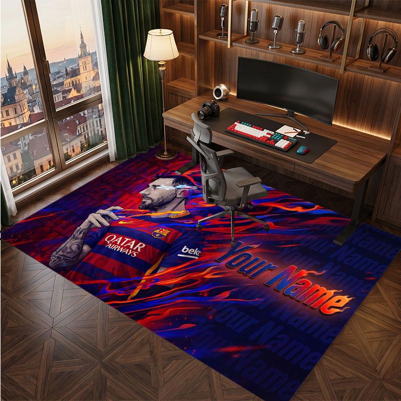 Lionel Messi Custom Crystal Velvet Rug, Personalized Name Text Print, Football Logo Soft Non‑Slip Floor Mat Home Decor Gift