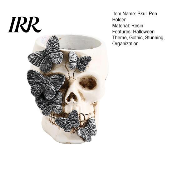 Skull Stationery Holder Gothic Pen Holder, Spooky Butterfly Makeup Brush Festive Organizer Organizer, Halloween Desktop Pencil Cup for Home