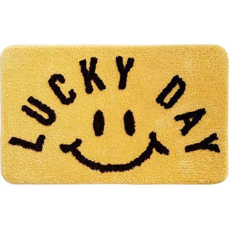 Cartoon Smiley Face Imitation Cashmere Floor Mat, Home Entrance Hall Mat, Bathroom Entrance Mat, Absorbent and Non Slip Foot Mat