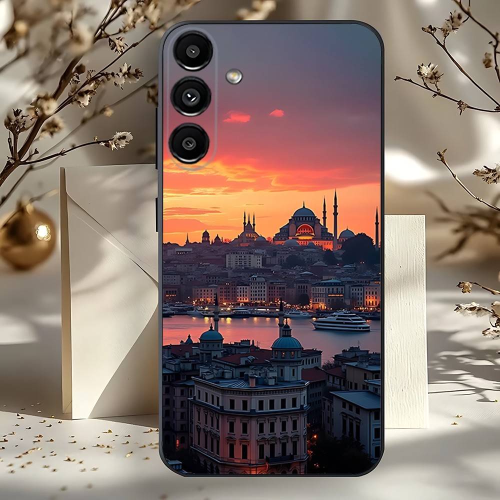 Турция Стамбул Пейзаж Для Samsung Galaxy A73,31,32,72,41,53,52,71,22,5G,Note,J7,8,9 Мягкий Черный Чехол для Телефона