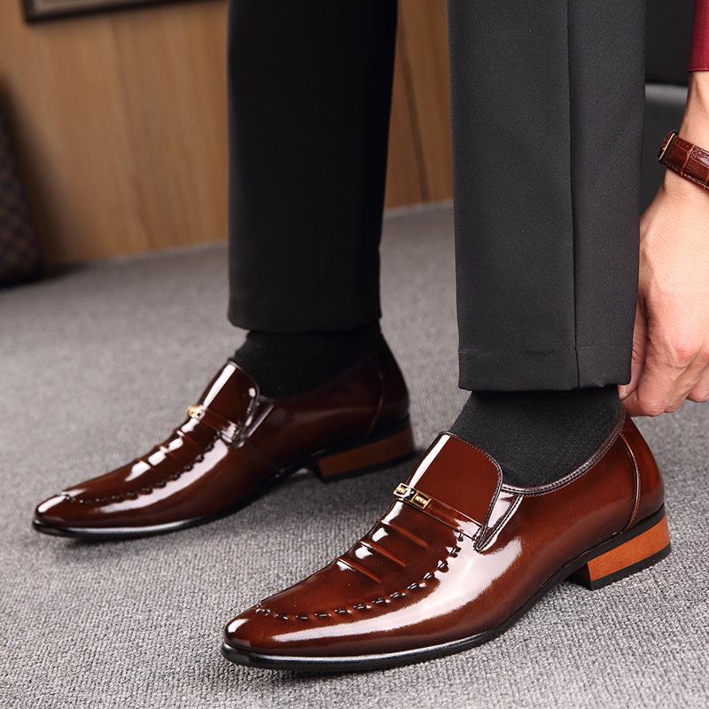 Мужские заостренные деловые кожаные туфли, дышащая корейская лакированная кожа, повседневная обувь