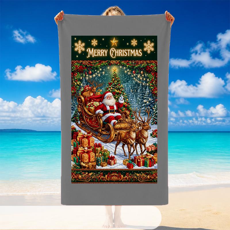 Christmas Printed Beach Towel Soft Quick Dry For Indoor Outdoor Home Use Holiday Gift