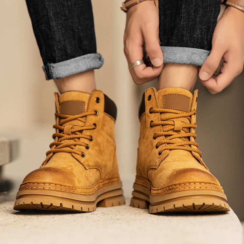 Fashion All-match Non-Slip Ankle Boots Male Lace-Up Men Boots Men's High Top Leather Shoes Winter Fashion Walking Boots Outdoor Sneakers