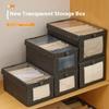 Размер M Прозрачное окно Ткань Оксфорд Складной ящик для хранения с крышкой для органайзера одежды в шкафу, 36 x 25 x 20см