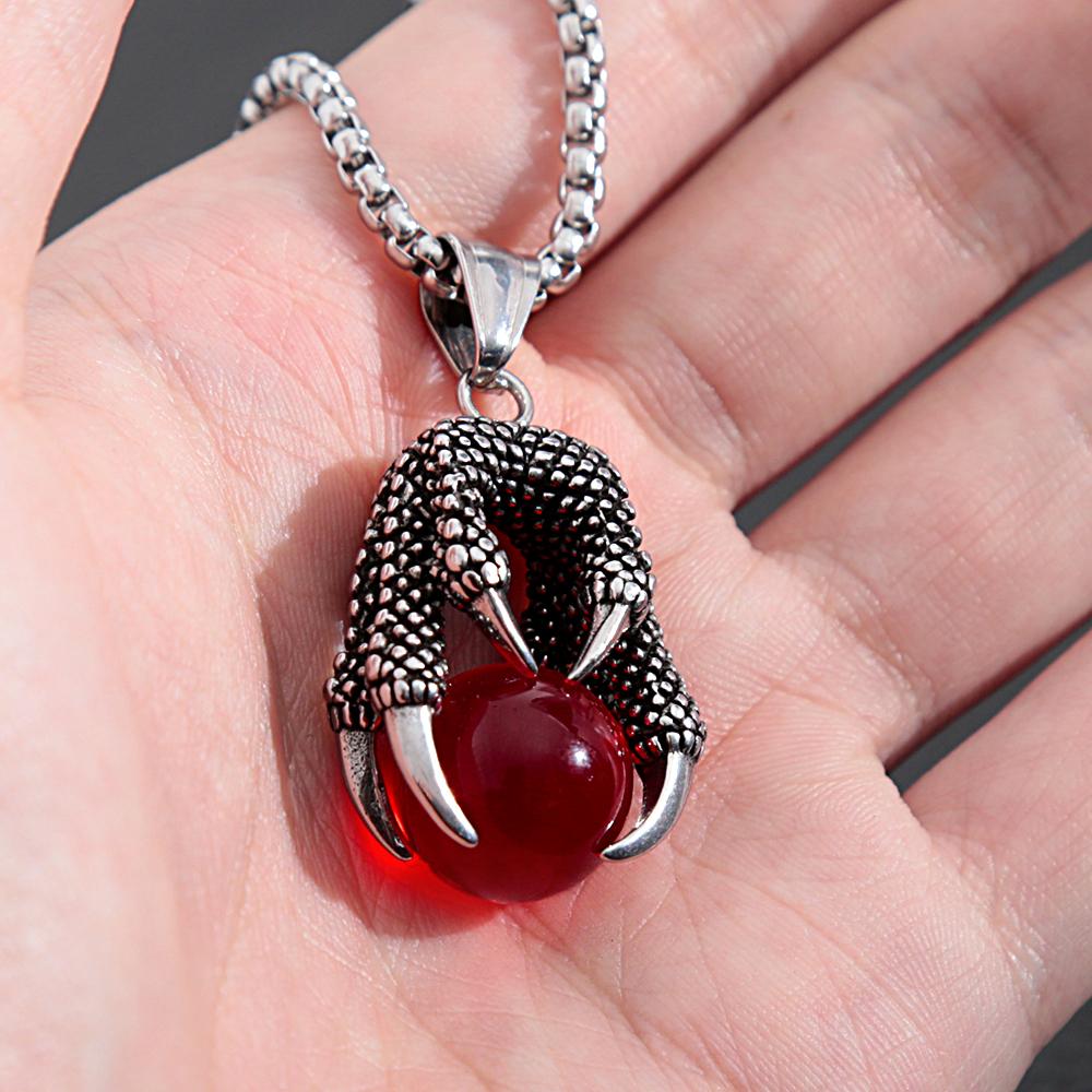 Классическое властное ожерелье из нержавеющей стали с когтем дракона для мужчин и женщин, кулон с камнем, локомотивный амулет, ювелирное изделие