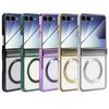For Motorola Razr 60 Ultra 5G Magnetic Case Electroplating CD Vein PC Phone Cover with Tempered Glass Screen Film