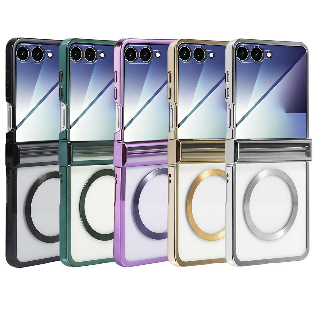 For Motorola Razr 60 Ultra 5G Magnetic Case Electroplating CD Vein PC Phone Cover with Tempered Glass Screen Film