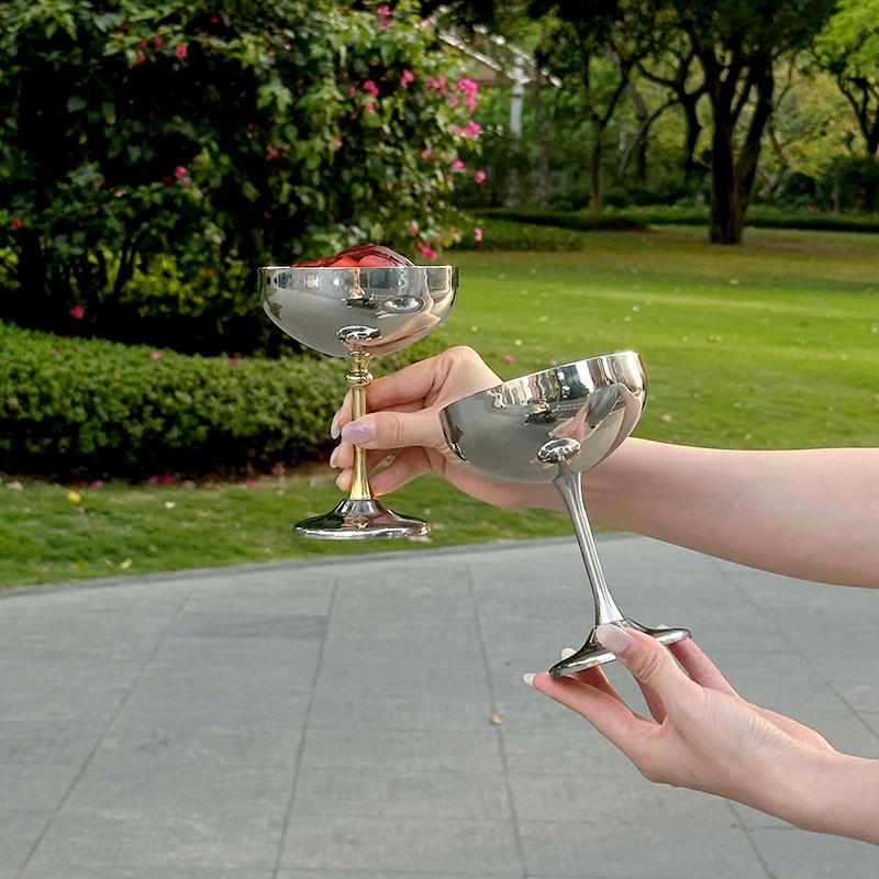 304 нержавеющая сталь высокая ножка дизайн бар десерт чашка креативная салатница ресторан серебряный ретро стаканчик для мороженого аксессуары