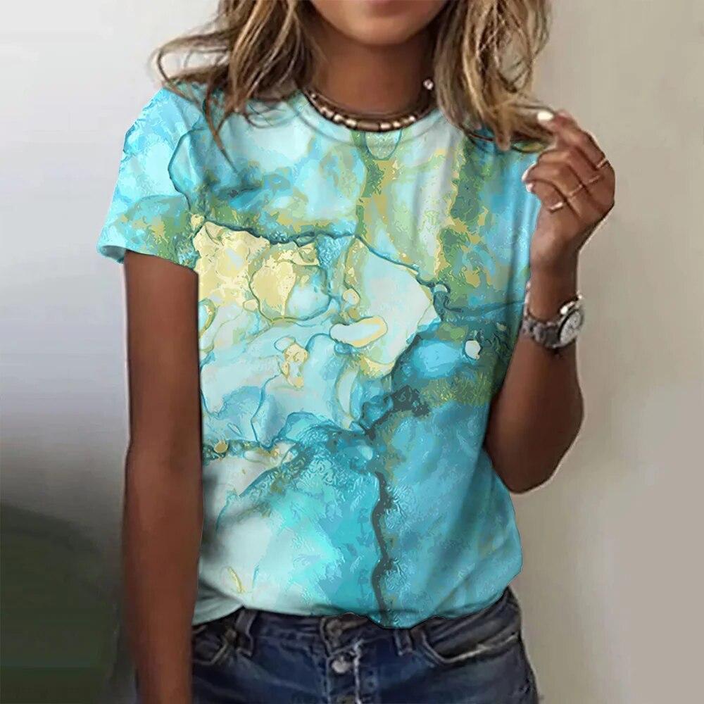 Летняя женская футболка с 3d принтом, модная элегантная темпераментная уличная одежда с короткими рукавами, популярная свободная удобная женская одежда