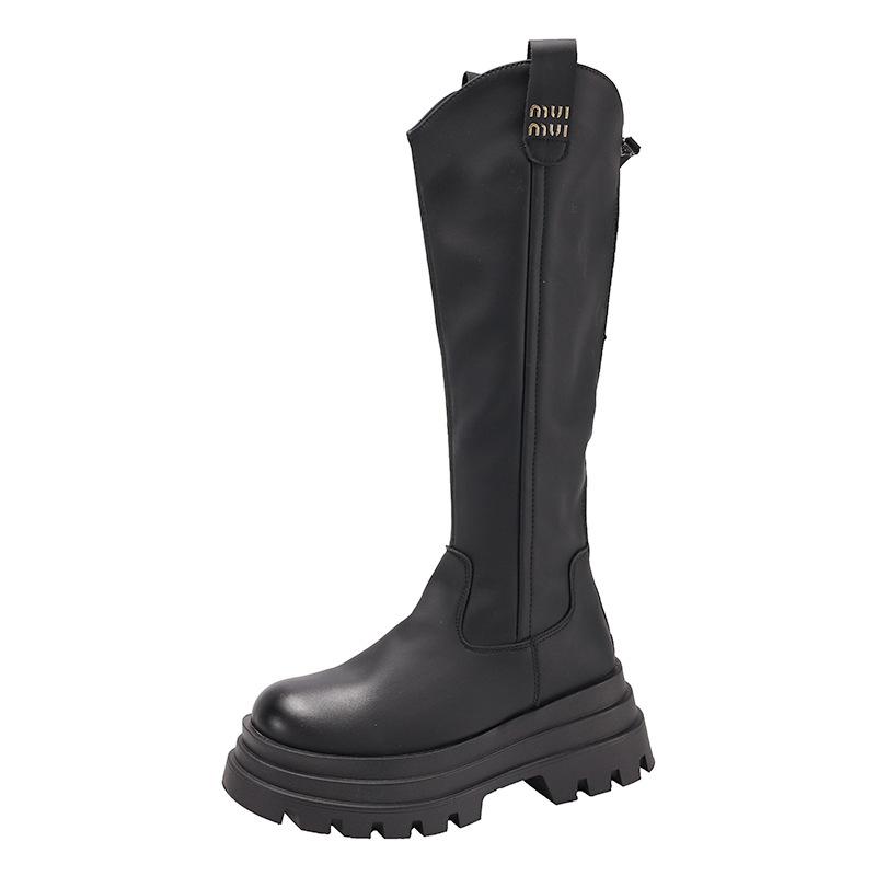Queen Fan Black Retro Thick-soled Heightening Boots Women's 2025 New Summer Skinny Versatile Knight Boots