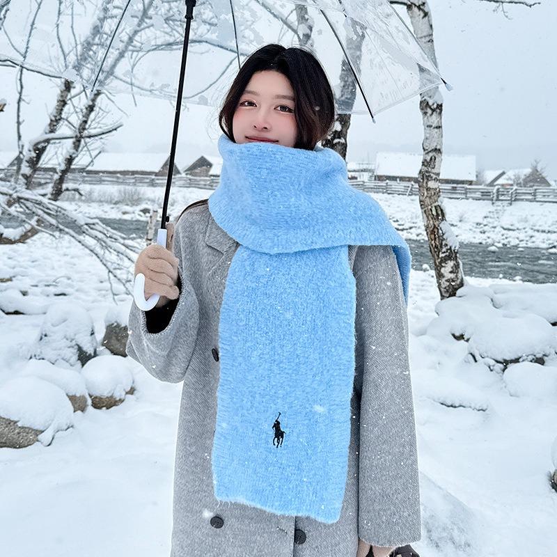 Wool Pony Embroidered Wool Scarf Women's Winter New High-end Warm Knitted Scarf College Style