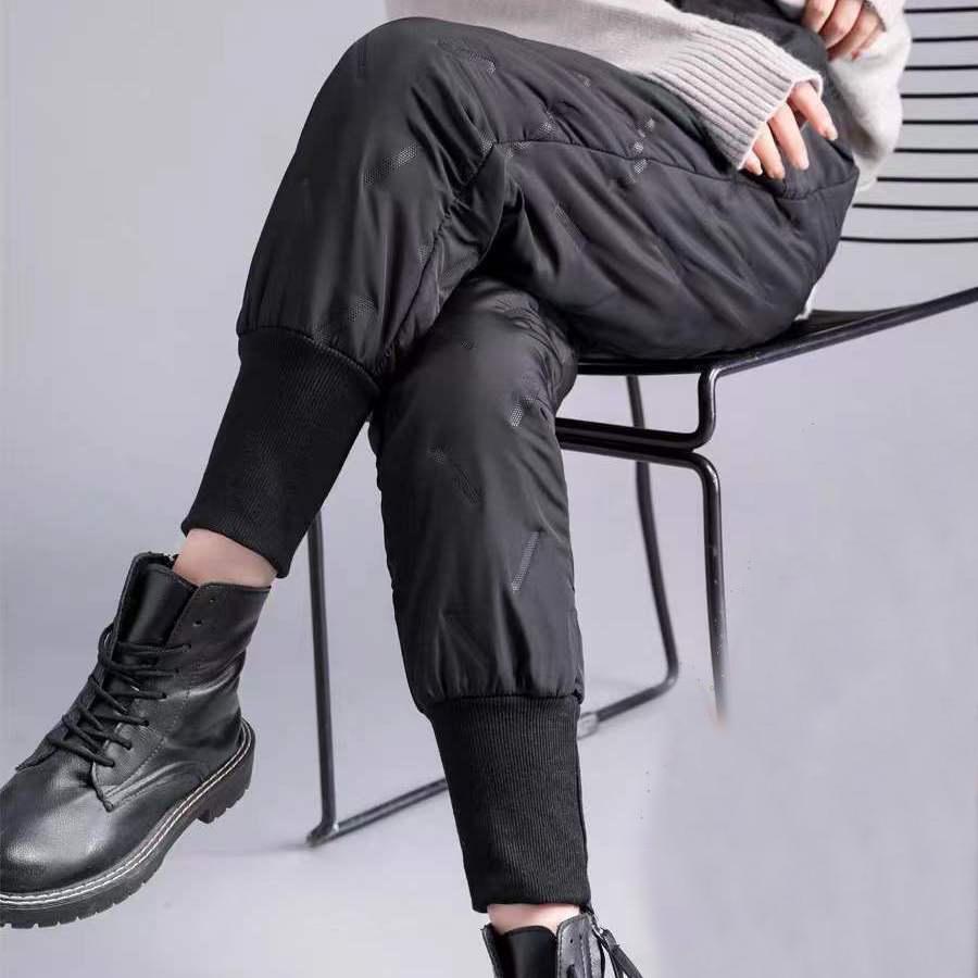 Хлопковые брюки женские осенне-зимние новые модные с высокой талией свободные утолщенные сложенные ноги теплые брюки для отдыха легкие