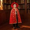 Star Pattern Wizard Cape Kids Cloak with Hat for Boys Girls, Halloween Witch Comfortable Loose Fit Costume Prop Party Cosplay Outfit,