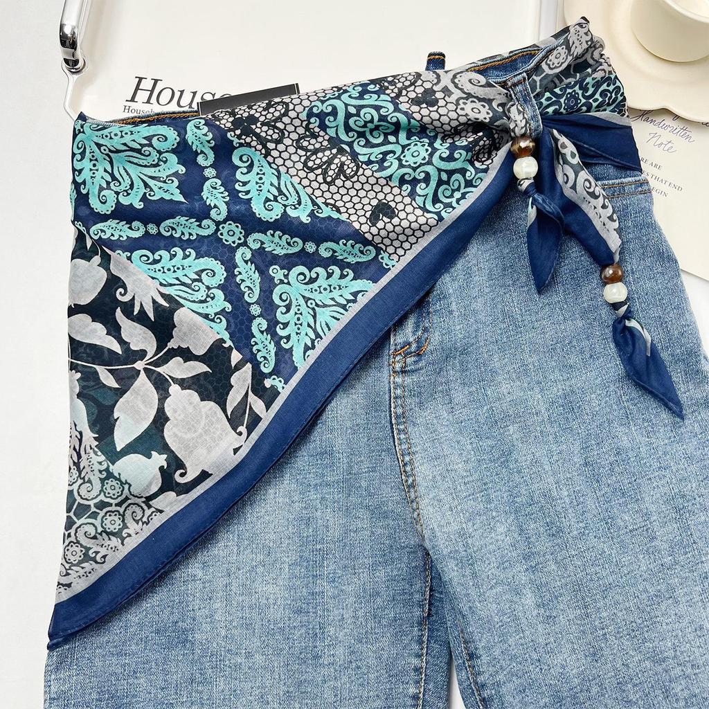 Ретро Этнический Многослойный Треугольный Шелковый Шарф: Универсальный пояс, головной платок и аксессуар для талии