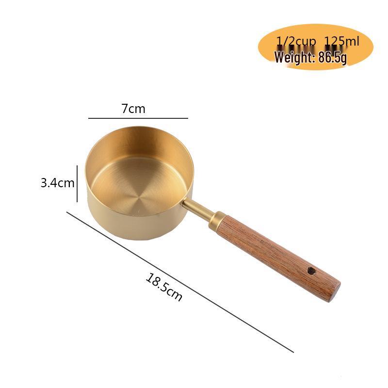 Gold-Plated Stainless Steel Measuring Cups & Spoons Set with Acacia Wood Handles - 8 Pieces