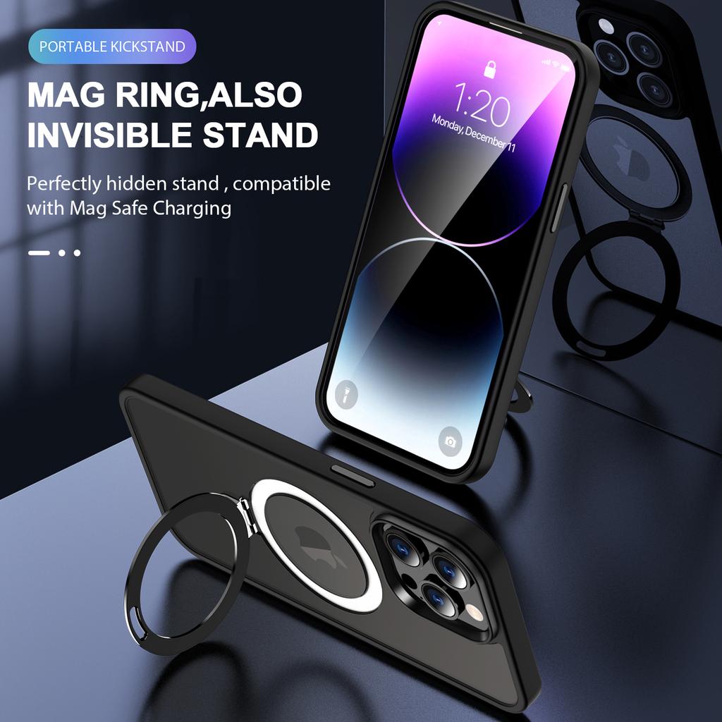 For iPhone 13 Pro 6.1 inch Magnetic Phone Case Compatible with MagSafe PC+TPU Ring Kickstand Cover