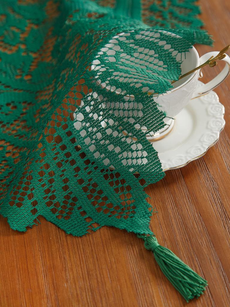 Зеленый рождественский кружевной тесьма скатерть с кисточками