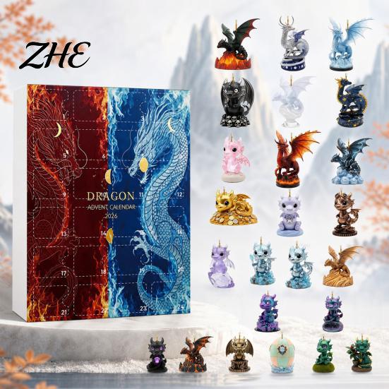 Fantasy Dragon Ornaments Advent Calendar, 2D Christmas Countdown Box with Daily Surprise Gift Acrylic Pendants, Festive Tree Hanging Decor,