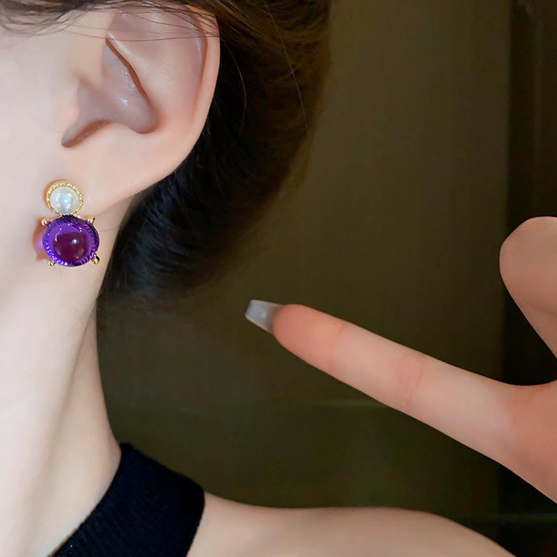 Фиолетовые серьги-пусеты в виде сердца с подтеками и цветком: Модный, Высококлассный и Свежий для Лета.