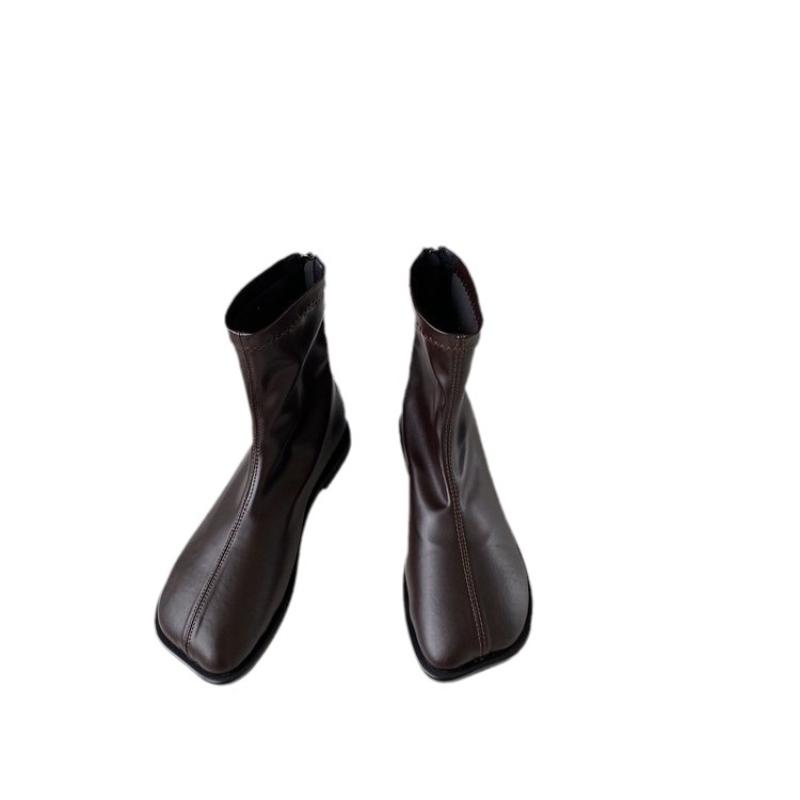 Осенние женские мягкие кожаные ботинки с квадратной молнией, нескользящие, модные, простые, универсальные, короткие ботинки, удобные, повседневные, женские туфли