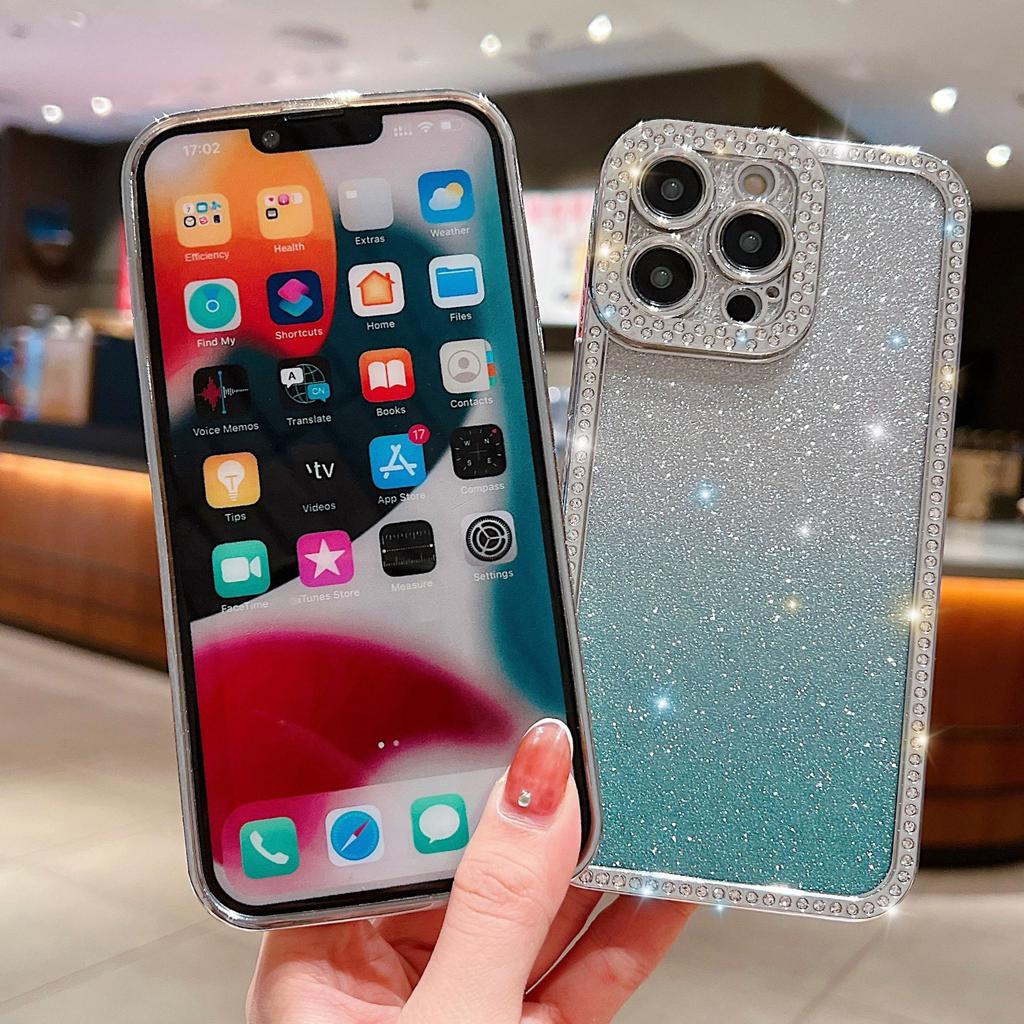 Чехол для iPhone 16 Pro Max Блестящий чехол для телефона Декор стразами Гальваническое защитное покрытие