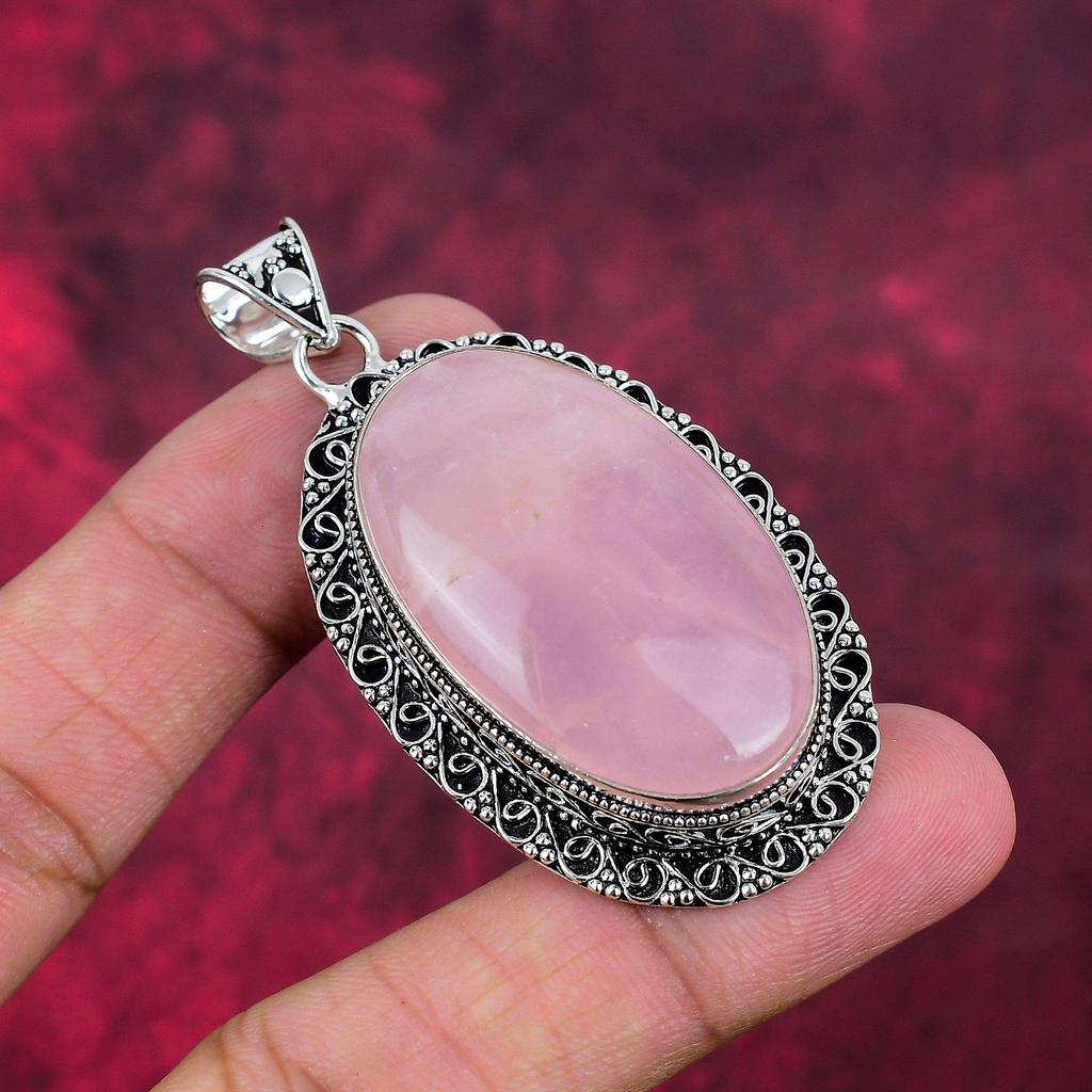 Rose Quartz Handmade Latest Design Jewelry Pendant, 925 Solid Sterling Silver Gemstone Pendant, Gift For Mother Day