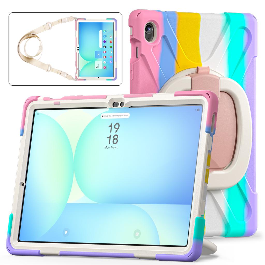 360 Rotating Kids Case for Samsung Galaxy Tab S10 FE Plus 2025 13.1 Inch SM-X620 SM-X626B Armor Stand Cover with Shoulder Strap