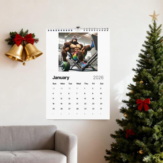 Календарь на стену 2026 Смешной календарь фитнеса Сасквотча 12-месячный календарь Юмористический подарок-прикол на спортивную тематику для мужчин, поклонников криптидов, любителей фитнеса