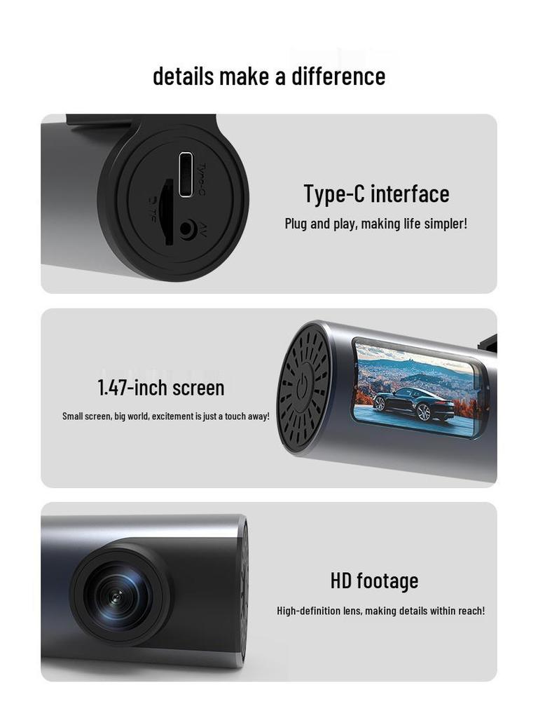 New Car-Mounted Wireless Dash Cam: High-Definition, Screen, Night Vision, Parking Monitoring, Compact Design
