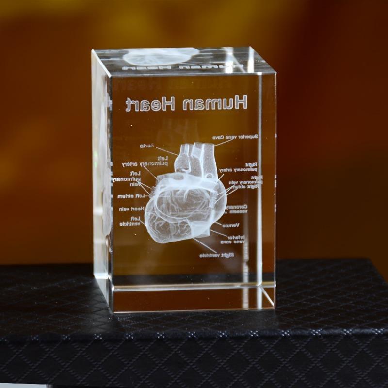 Crystal Heart Model Cube 3D Laser Engraved Anatomical Figurines Medical Science Souvenir Gifts Home Decoration Paperweight