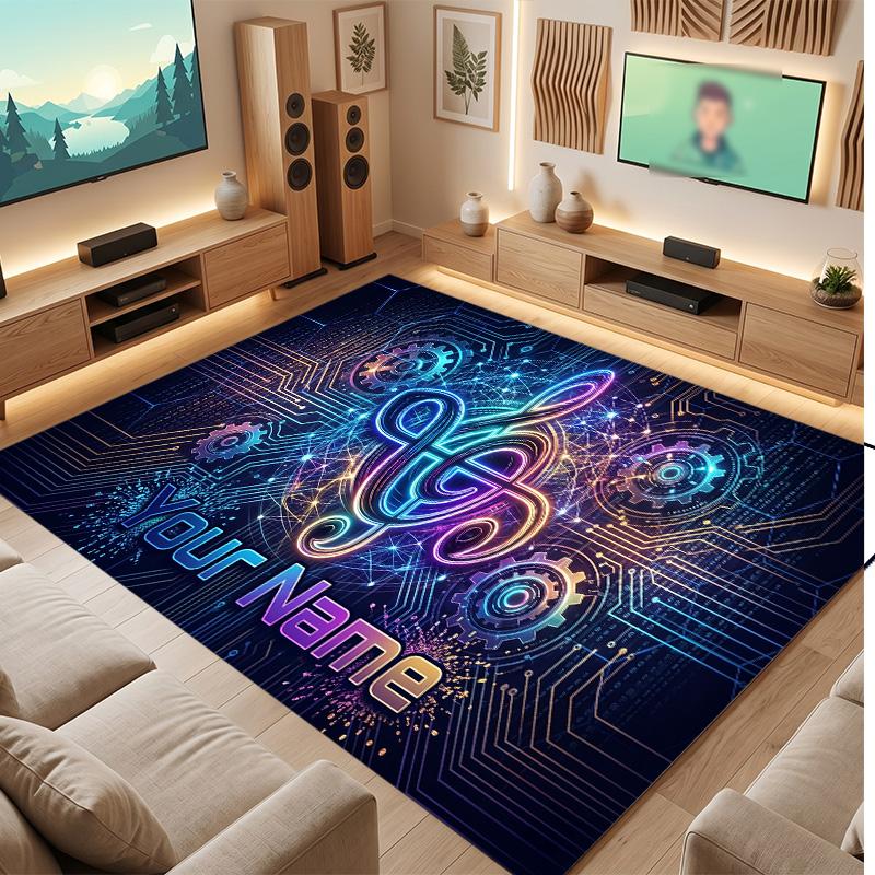 Music Theme Soft Crystal Velvet Rug Custom Name & Text Print Non Slip Floor Rug for Bedroom Living Room
