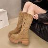2024 Autumn New Hollow Women's Boots Knee High Heels Women's Fashionable and Comfortable Long Fashion Boots Platform Shoes