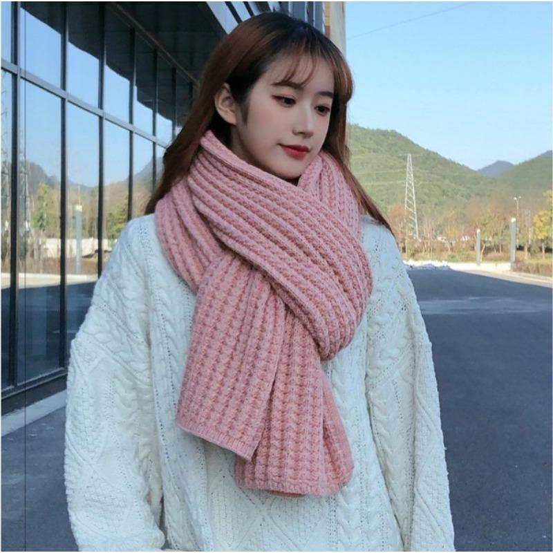 Autumn and Winter Thick Warm Women's Scarf Pure Color Knitted Casual Commuting Scarfs